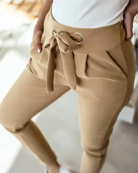Anglia Stilul Femeilor de Vară de Culoare Solidă Pantaloni de Creion Bandaj Design Buzunare Decor de Înaltă Talie Solduri Slim Pantaloni de Streetwear