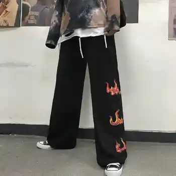 NiceMix Contrast Grafic De Imprimare Vrac Negru De Mare Betelie Hip Hop Streetwear Punk Harajuku Femeile Omul Pantaloni Subțiri De Bumbac Sweatpant