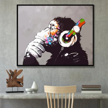 Banksy Panza Imagini Maimuță Căști Acasă Decorative De Perete De Arta Tablouri, Printuri Moderne Modulare Poster Living Cadru