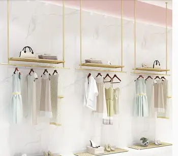 Magazin de îmbrăcăminte tavan agățat în cuier cuier de perete display rack copii purta agățat de inel de aur women ' s wear raft perete