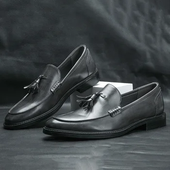 Rochie de afaceri Pantofi Barbati 2021 Primavara Toamna NE-Dimensiune Lemn de Înaltă Calitate de Cereale Ciucure Bărbați Slip-On Pantofi din Piele Formale Încălțăminte