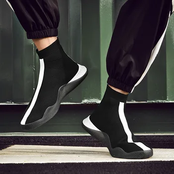 Pantofi barbati pantofi trendy noua moda pantofi casual personalitate zbor de linie în alb și negru set de metri de mare-top șosete pantofi sport