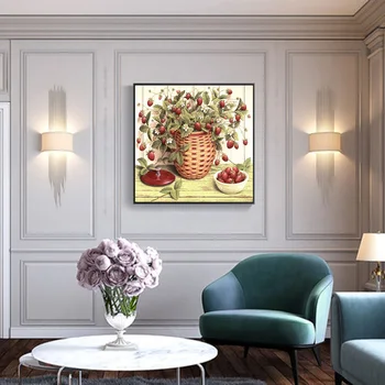 HUACAN Plin Pătrat/Diamant rotund Pictura de Fructe de Căpșuni Mozaic Broderie Vaza cu Flori de Diamant Art Decor de Perete