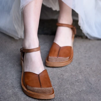 Artmu Originale Femei Sandale Square Toe Pantofi de Primăvară Curea Cataramă de 4 cm Tocuri Închis Toe Sandale Piele naturala Papuci