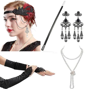 2021 Nou Design pentru Femei cosplay benzi colier mănuși cercei set costum flapper 1920 Marele GATSBY Accesorii de Halloween
