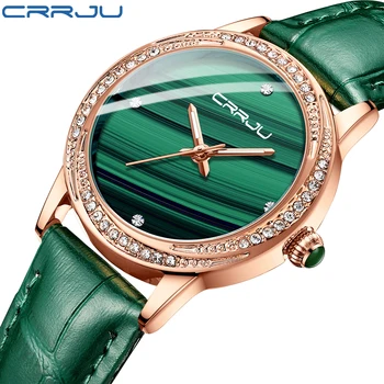 Femei Verde Ceas CRRJU Moda Diamant de Lux Ceasuri Doamnelor Rochie Simplă Plasă Bratara Impermeabil Cuarț Ceasuri reloj mujer